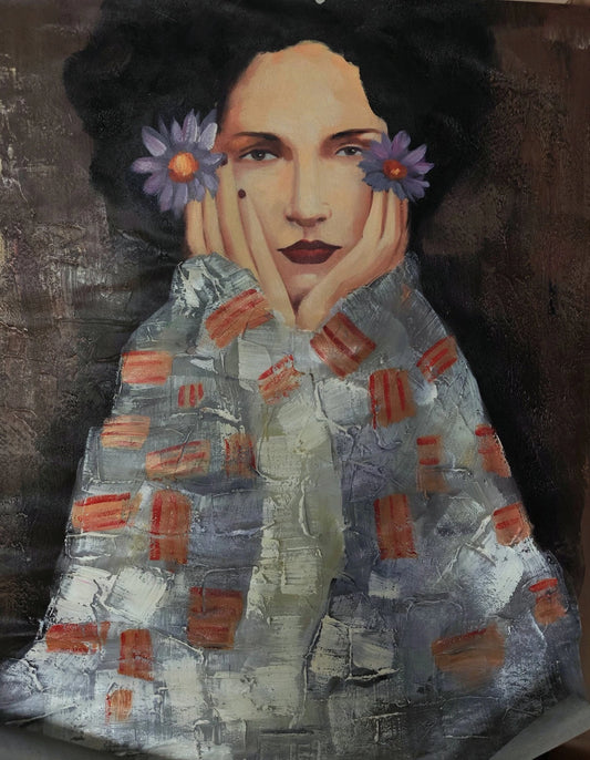 Portrait femme Klimt huile sur toile - Œuvre inspirée par Gustav Klimt