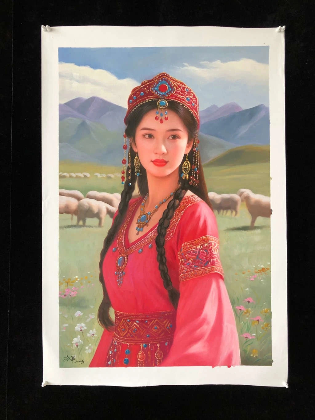 portrait femme chinoise en habit traditionnel huile sur toile - asiat woman oil painting on canvas - Kikooyou Art Gallery
