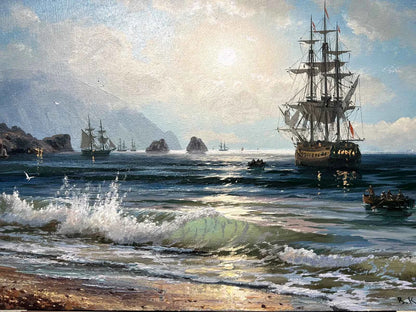 peinture paysage marin bateaux voiliers fait main voilier mer toile signée