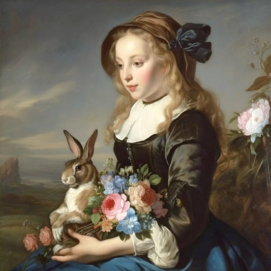portrait Josephine et son lapin acrylique sur toile originale et signée - Kikooyou Art Gallery