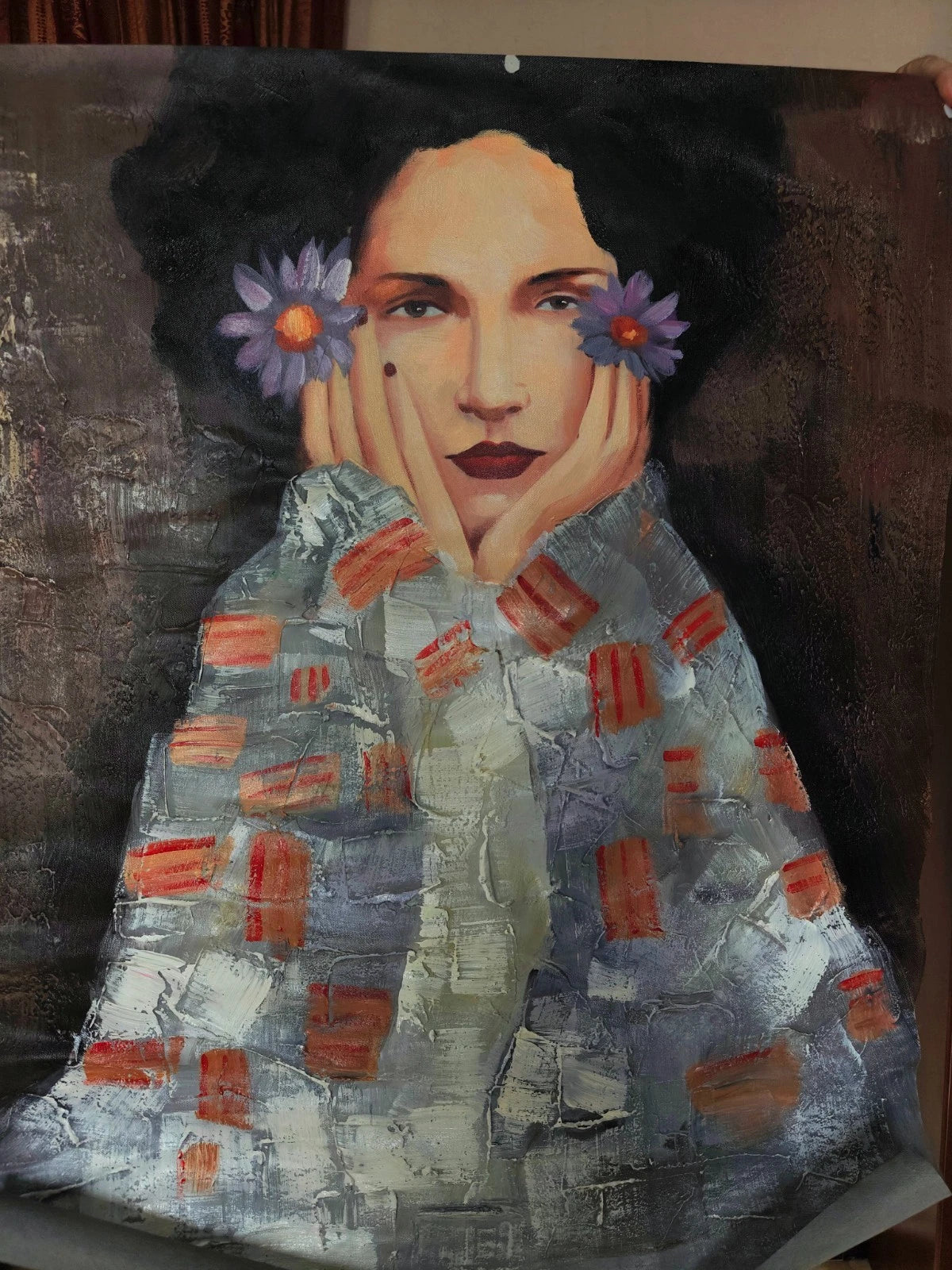 Portrait femme Klimt huile sur toile - Œuvre inspirée par Gustav Klimt