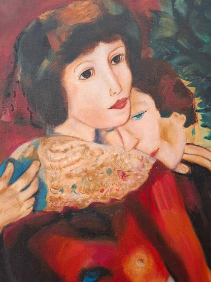 art-decoration-tableau-peinture-huile-toile-scene-personnages-les amants-d'après chagall