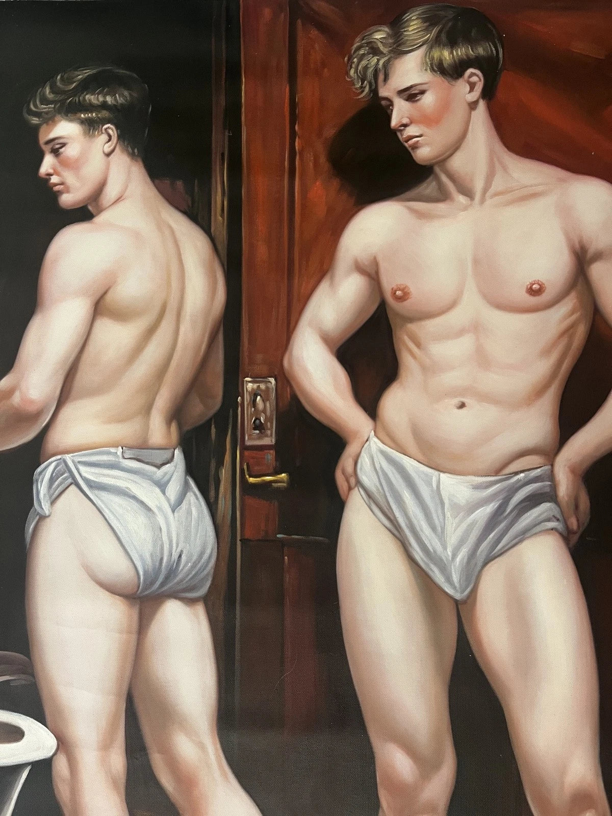 Baigneurs masculins, peintures à l'huile sur toile, d'inspiration néoclassique - gay interest - Kikooyou Art Gallery