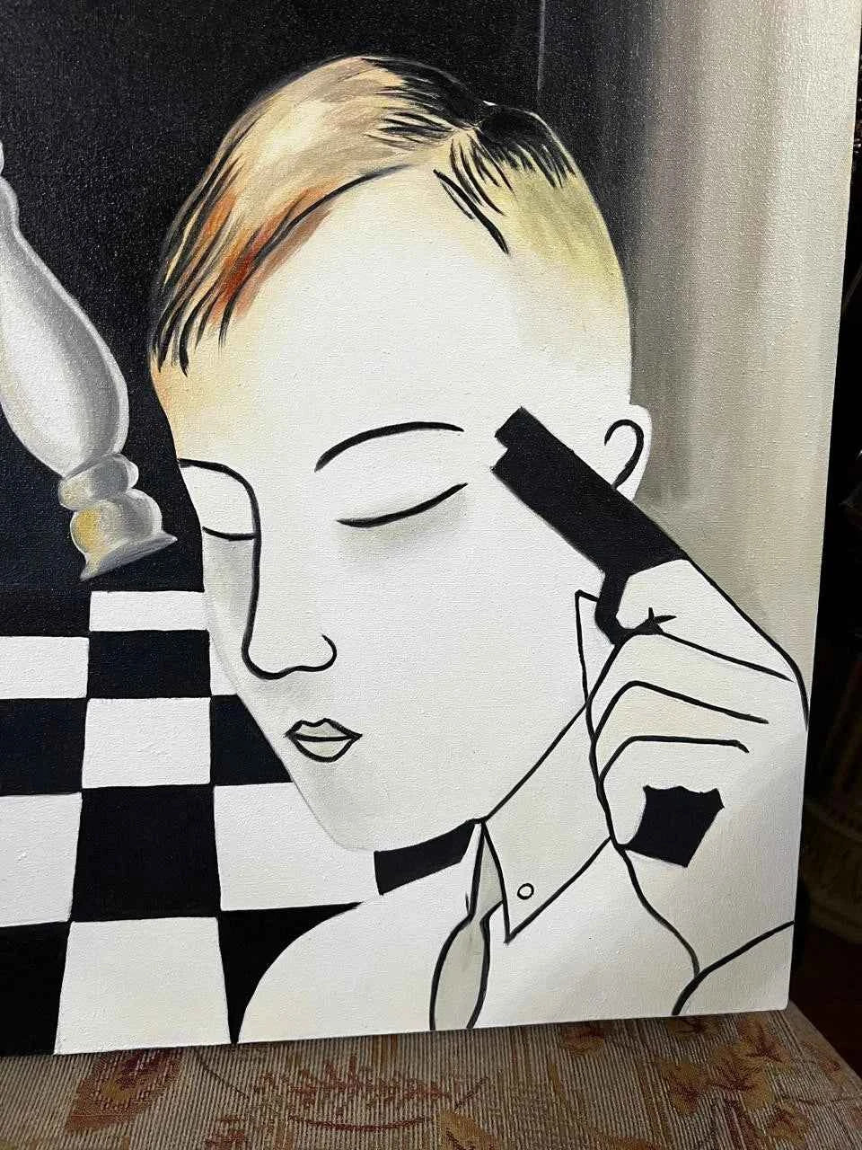 art surréaliste peinture huile sur toile échec et mat d'après Magritte