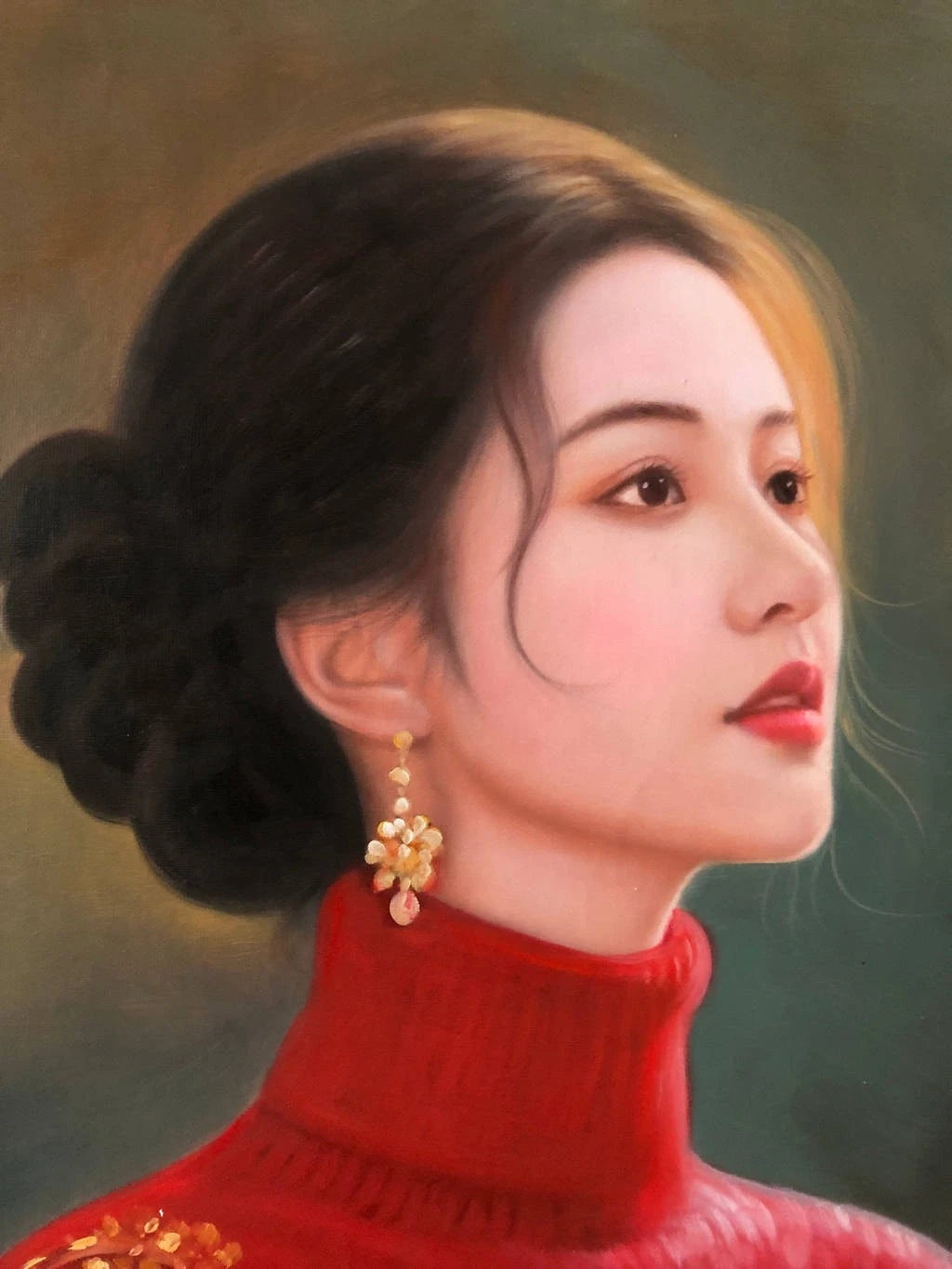 portrait femme chinoise en habit traditionnel huile sur toile - asiat woman oil painting on canvas - Kikooyou Art Gallery