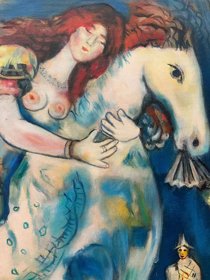 art-decoration-tableau-peinture-huile-toile-scene-personnages-femme-d'après chagall