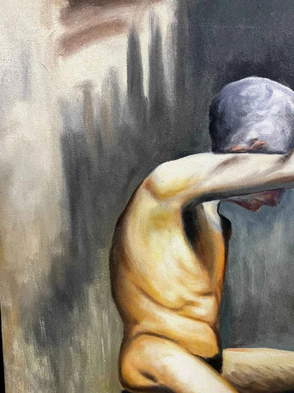 portrait la vieillesse d'après Picasso tableau peinture huile sur toile signée