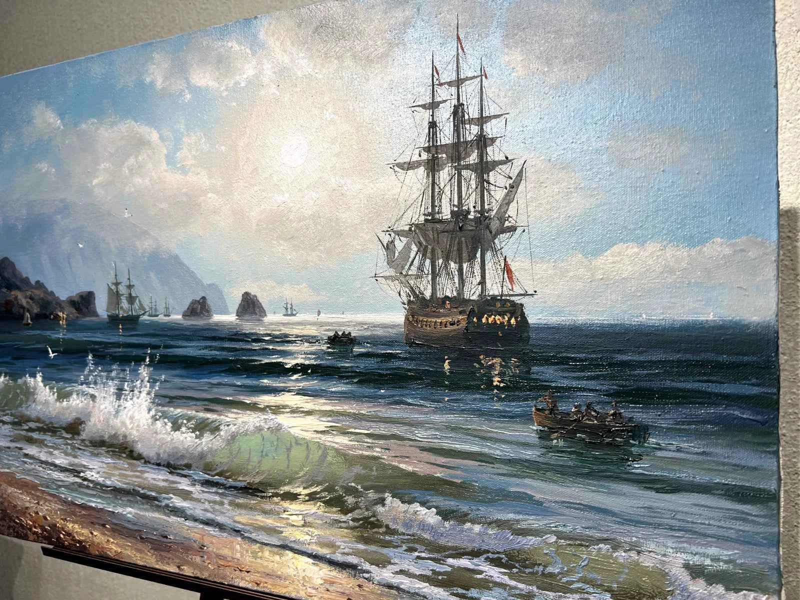 peinture paysage marin bateaux voiliers fait main voilier mer toile signée