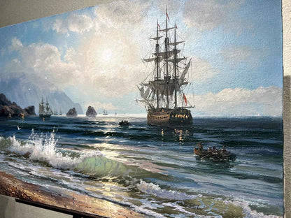 peinture paysage marin bateaux voiliers fait main voilier mer toile signée