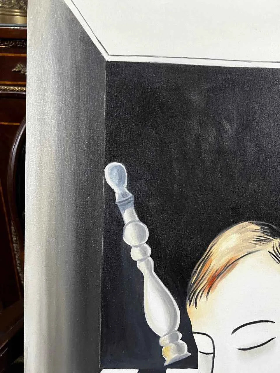 art surréaliste peinture huile sur toile échec et mat d'après Magritte