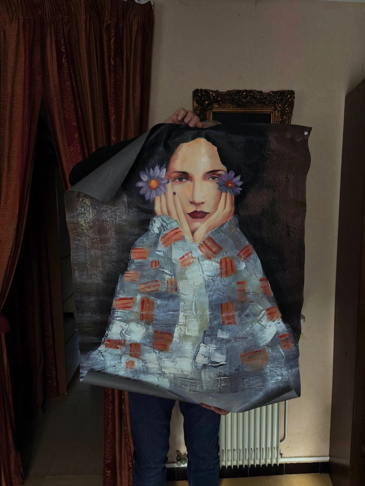 Portrait femme Klimt huile sur toile - Œuvre inspirée par Gustav Klimt