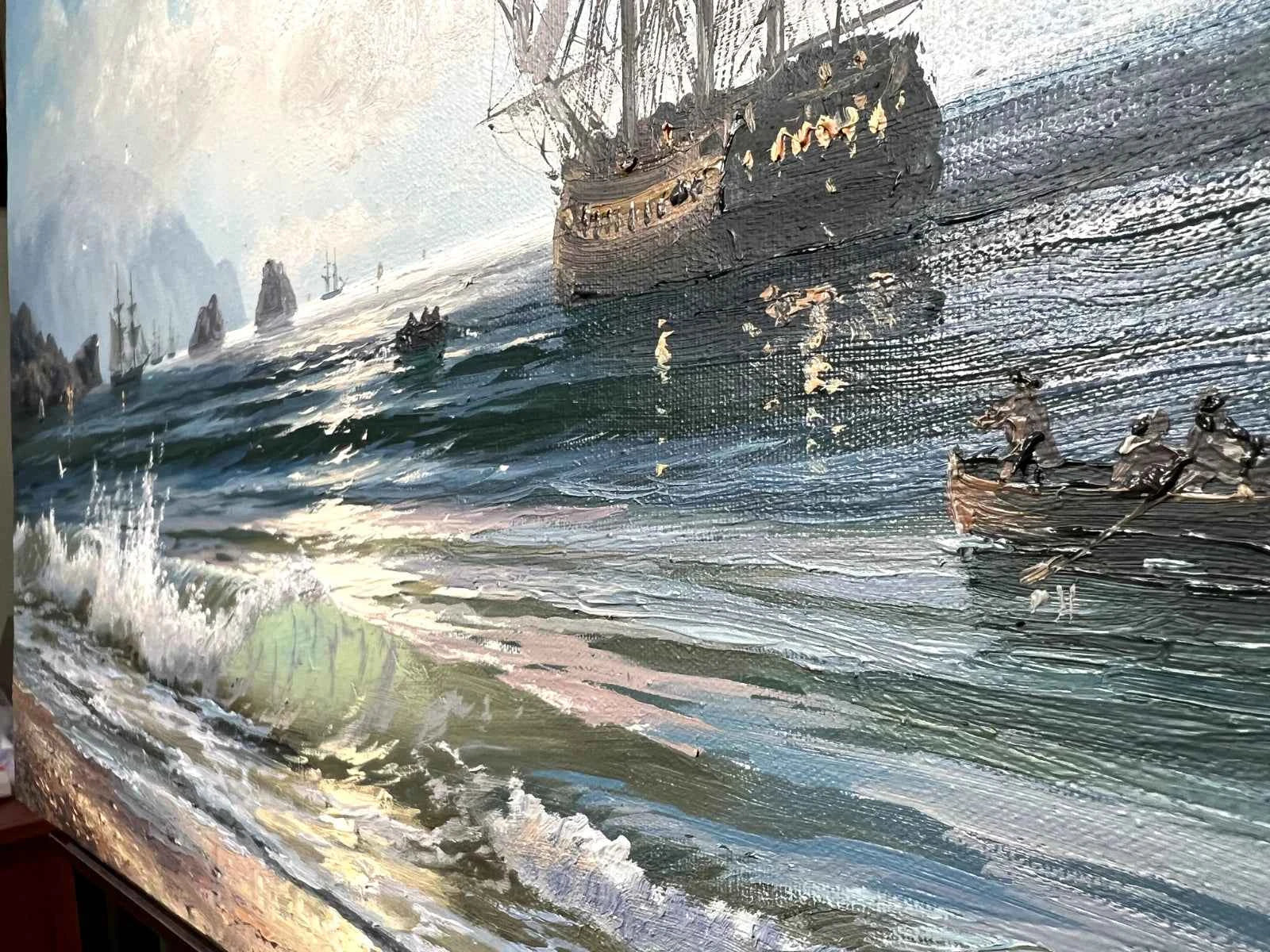 peinture paysage marin bateaux voiliers fait main voilier mer toile signée