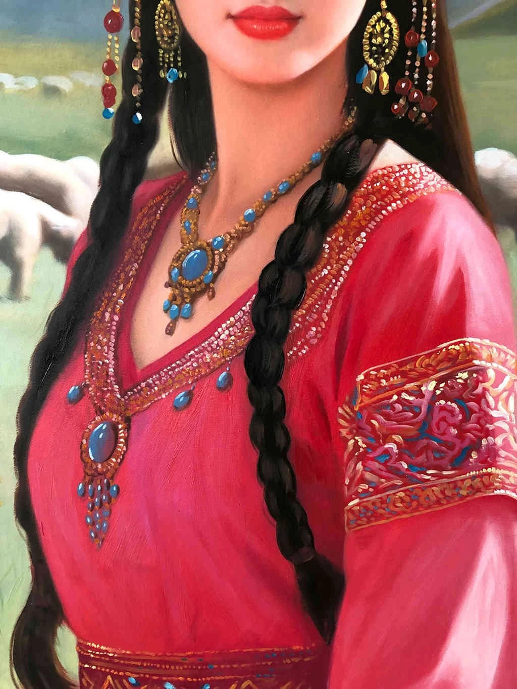 portrait femme chinoise en habit traditionnel huile sur toile - asiat woman oil painting on canvas - Kikooyou Art Gallery