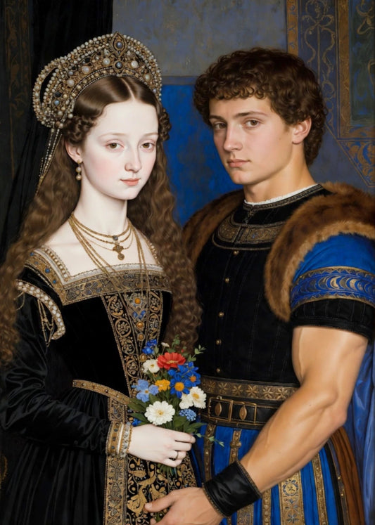 Portrait amants style Renaissance aux Fleurs – Tullasky (2025) – Acrylique sur toile - Kikooyou Art Gallery