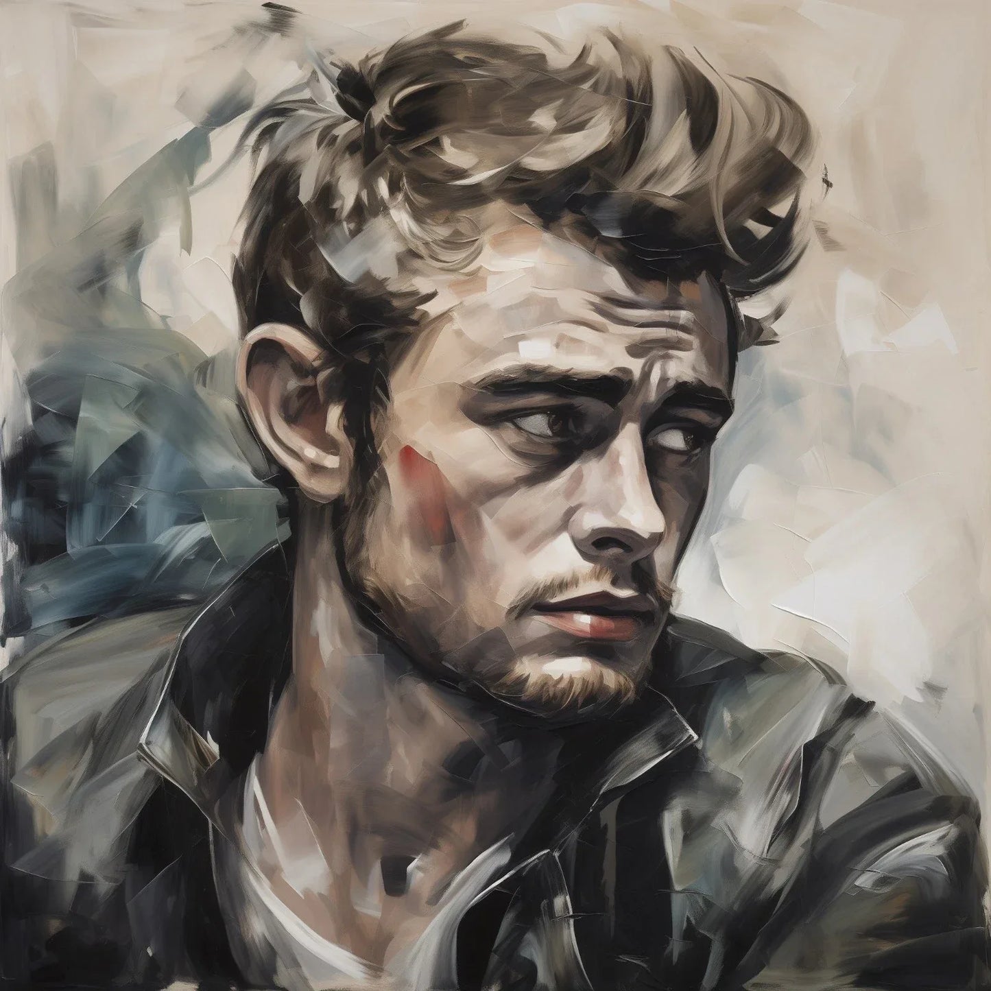 Portrait de James Dean par Tullasky – Peinture Acrylique 100x100 cm - Kikooyou Art Gallery - Kikooyou Art Gallery