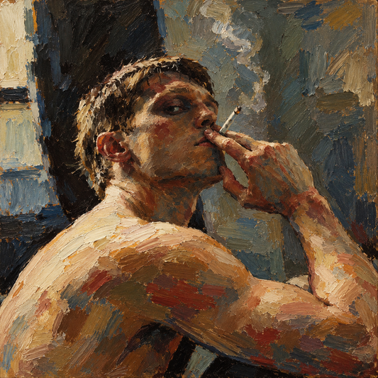 peinture huile sur toile faite SUR COMMANDE - PORTRAIT FUMEUR PENSIF