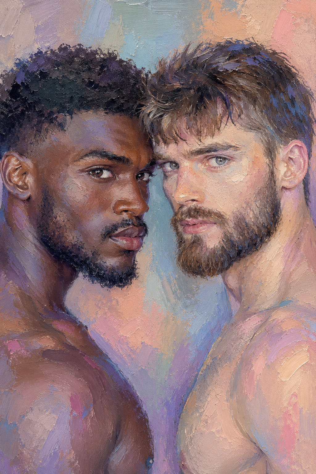 peinture huile sur toile faite sur commande - PORTRAIT BOGOSSE GAY LOVERS