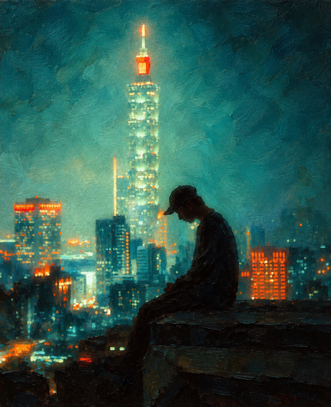 peinture huile sur toile faite SUR COMMANDE - ATMOSPHERE NUIT STRANGE