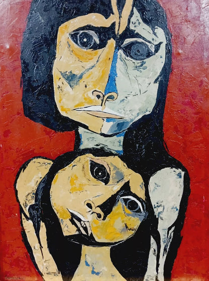 art-decoration-tableau-peinture-huile-toile-moderne-personnages d'apres OSWALDO GUAYASAMÍN