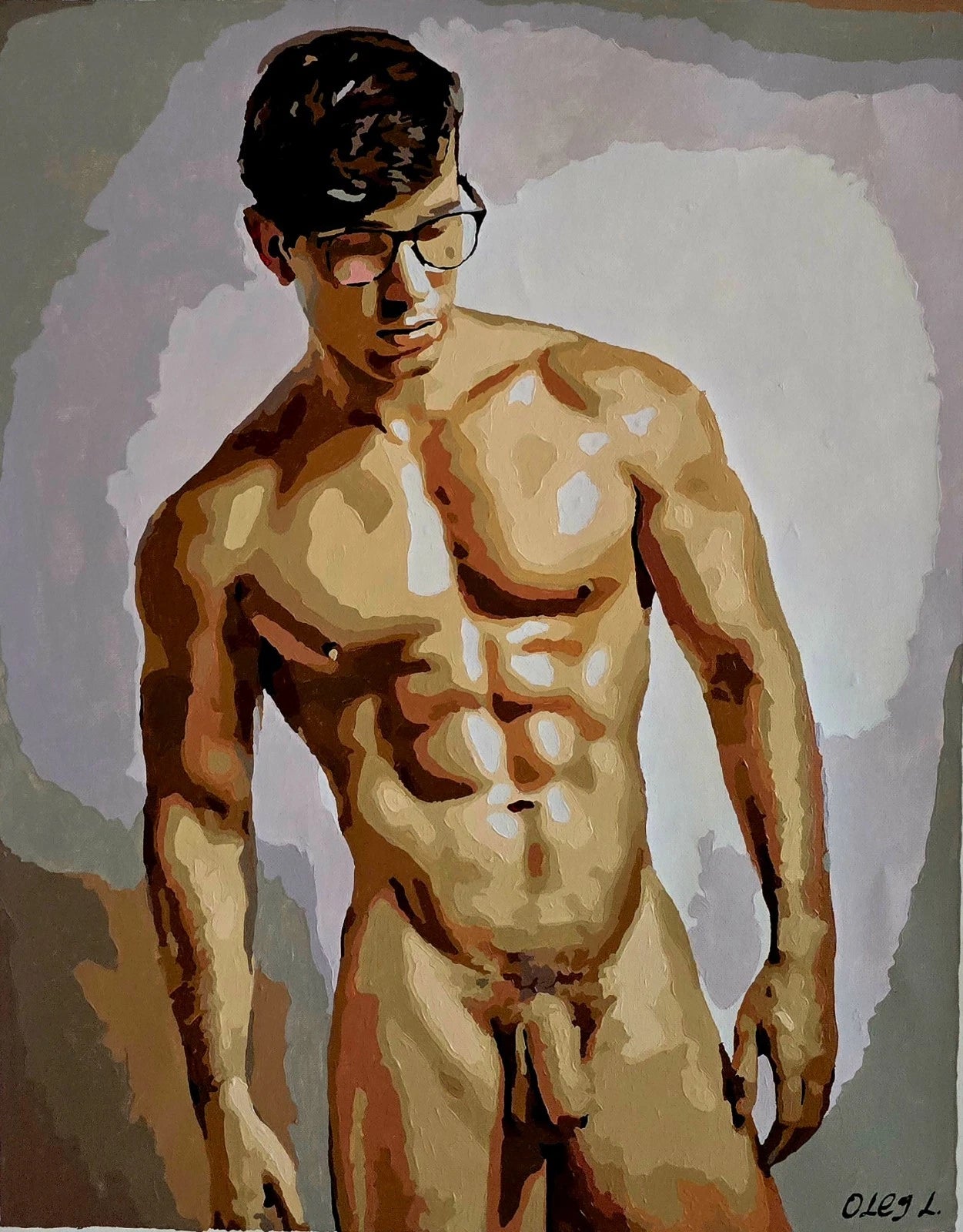 art érotique peinture huile sur toile gay homme nu intégrale - THE OFFICE - Kikooyou Art Gallery