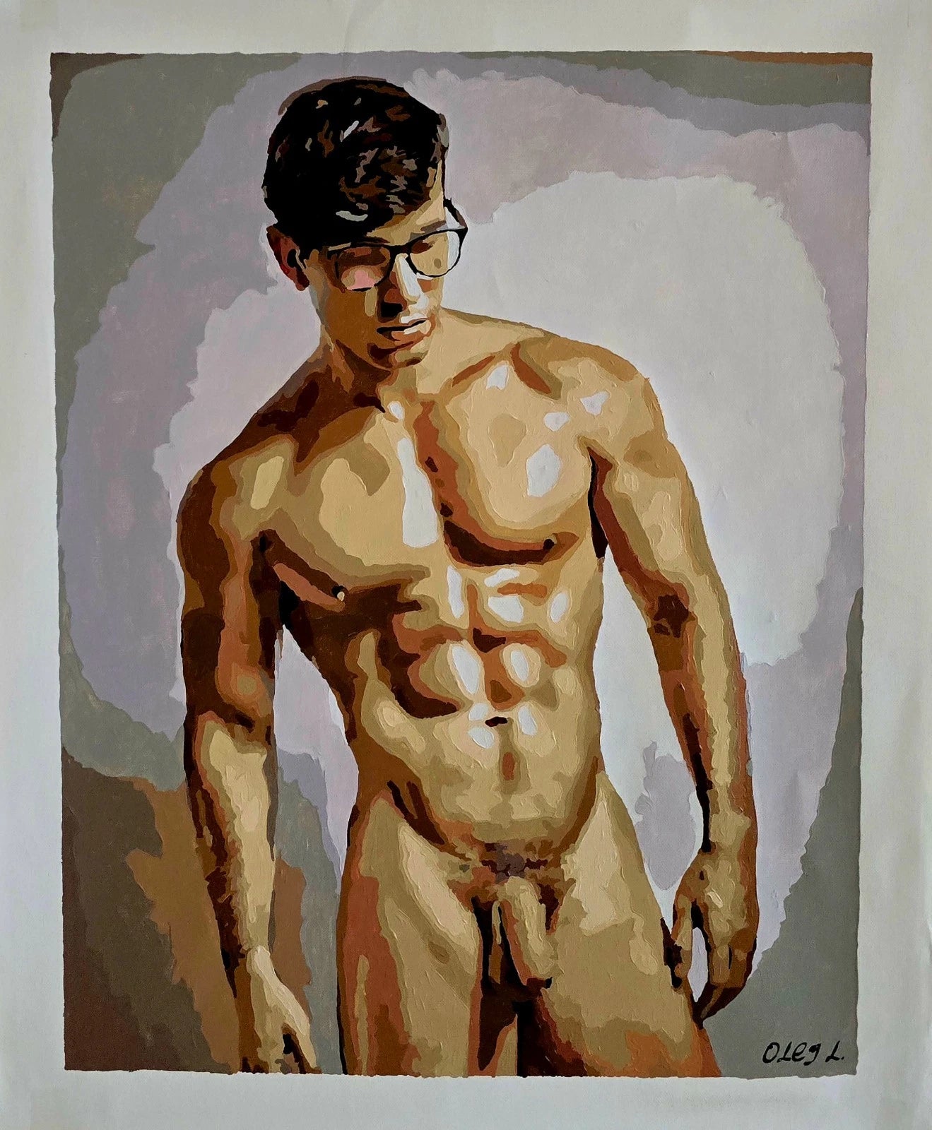 art érotique peinture huile sur toile gay homme nu intégrale - THE OFFICE - Kikooyou Art Gallery