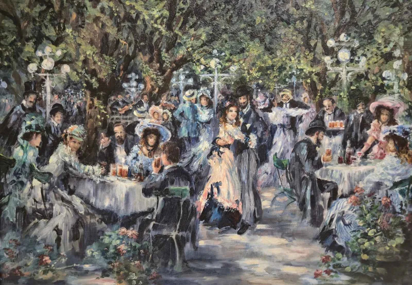 Tableau Impressionnisme Huile Biergarten Theo Köppler (XX)