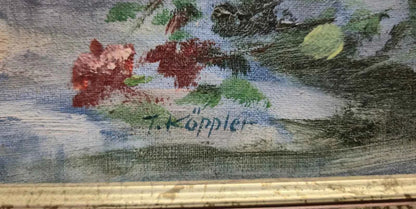 Tableau Impressionnisme Huile Biergarten Theo Köppler (XX)