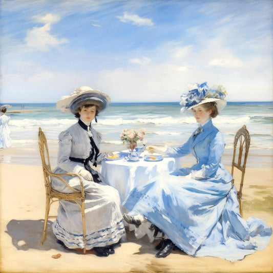 Tableau Original Tullasky – Acrylique sur toile – Œuvre unique - mère et fille à la plage - Kikooyou Art Gallery