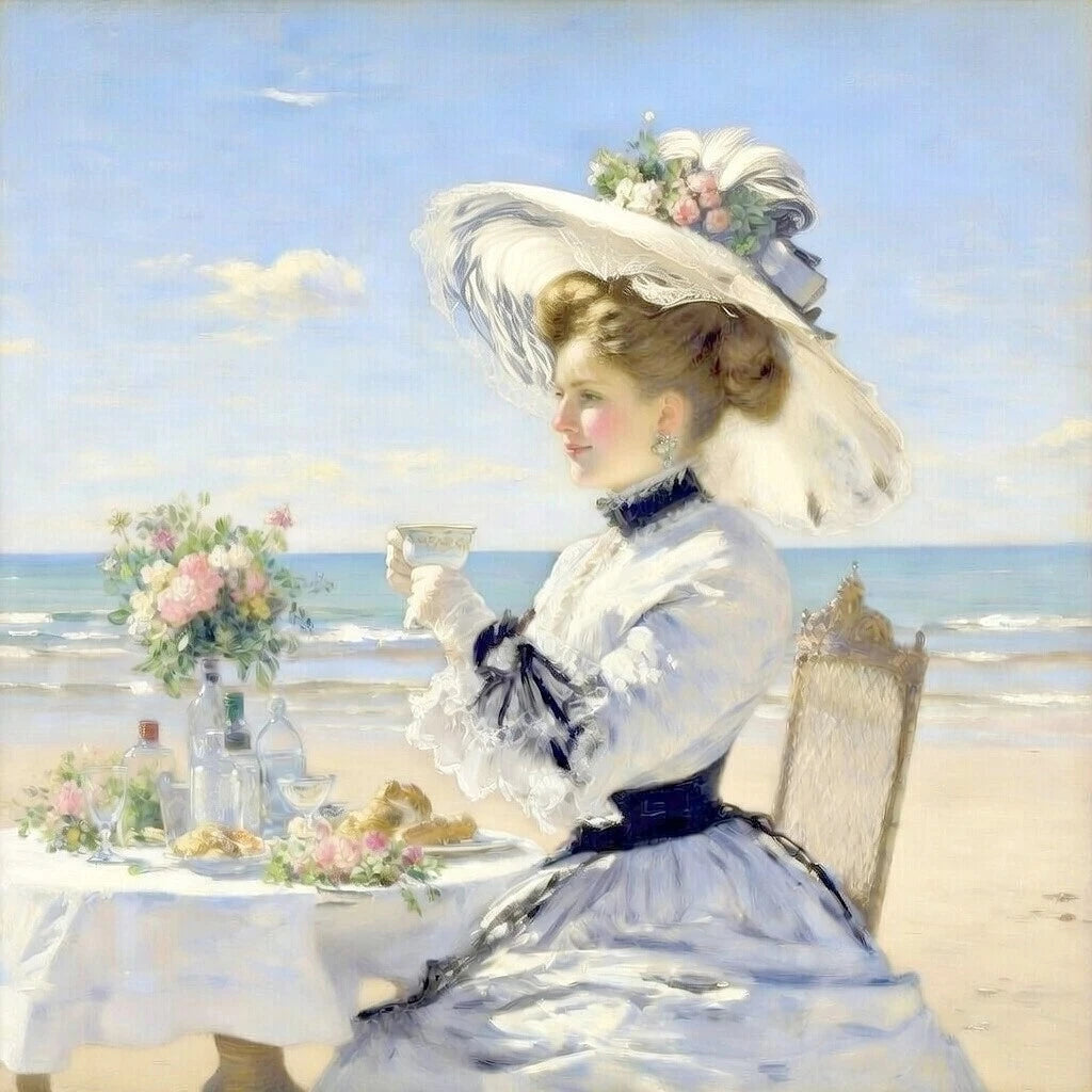 Tableau Original Tullasky – Acrylique sur toile – 30x30 cm – Œuvre unique- dame à la plage - Kikooyou Art Gallery