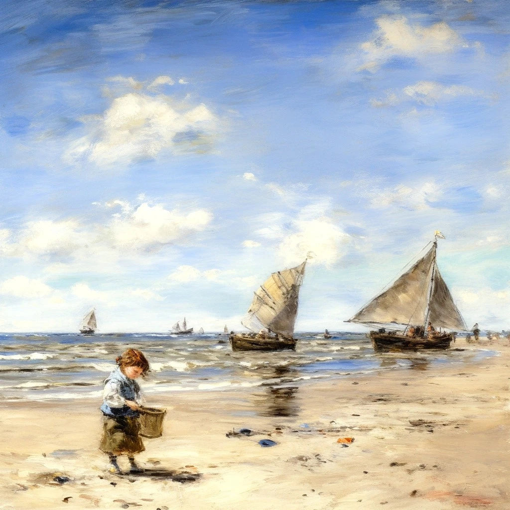 Tableau Original - enfant jouant sur la plage – Acrylique sur toile – 30x30 cm – Œuvre unique - Kikooyou Art Gallery