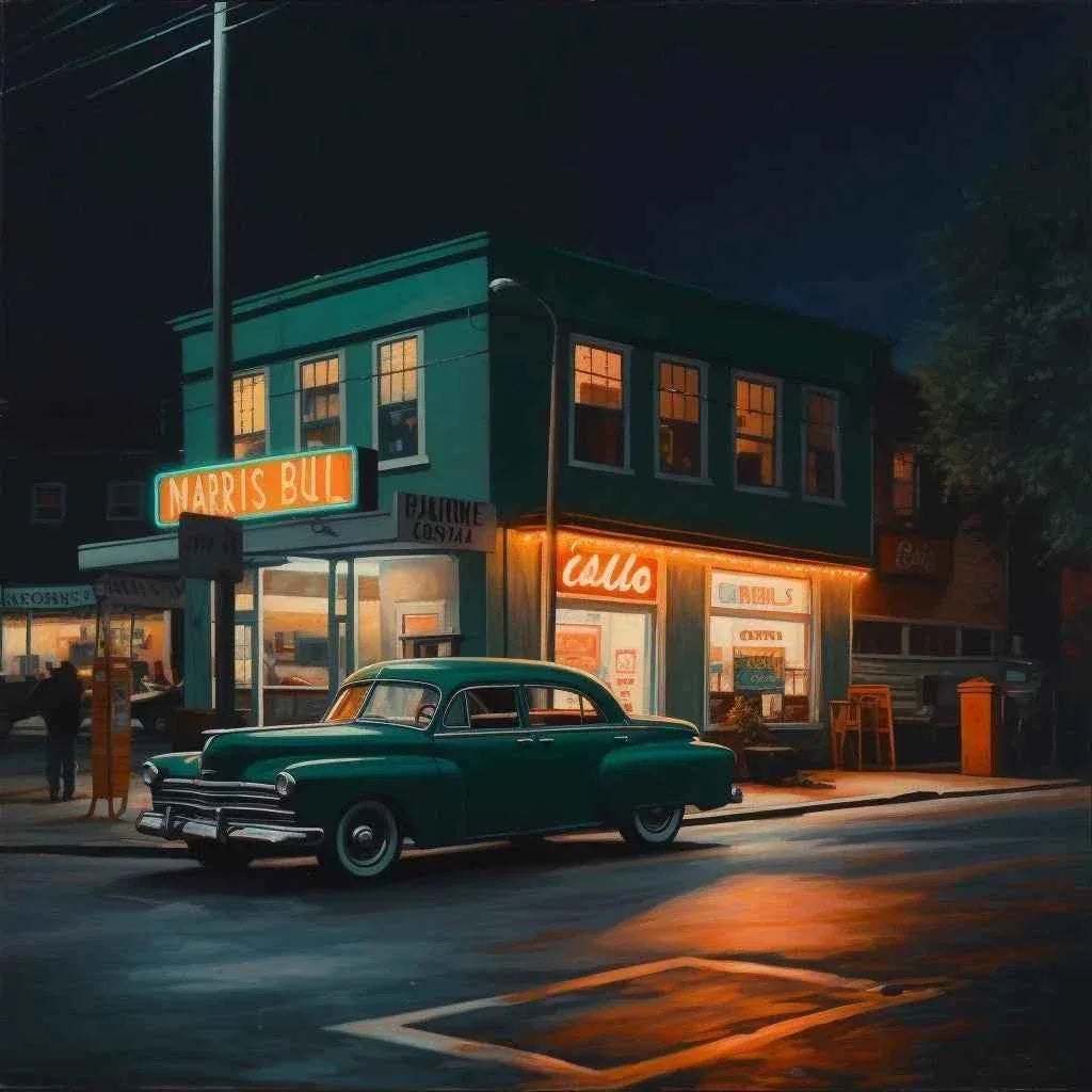 Tableau Original Tullasky – Série année 1950 voiture Vintage Amérique Rétro - Kikooyou Art Gallery - Kikooyou Art Gallery