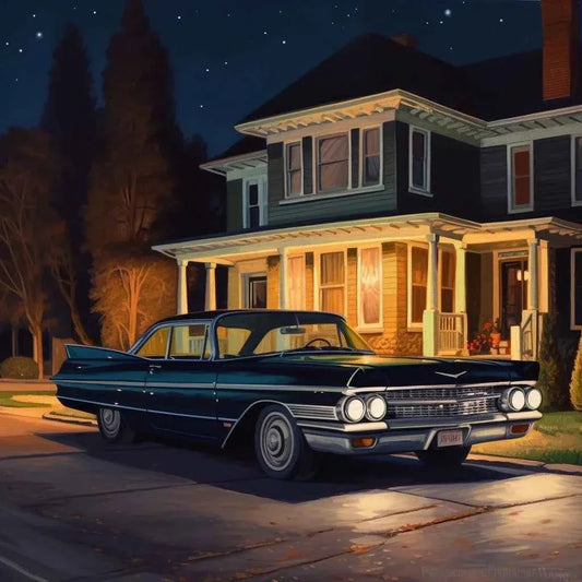 Tableau Original Tullasky – Série année 1950 voiture cadillac Vintage Amérique Rétro - Kikooyou Art Gallery - Kikooyou Art Gallery