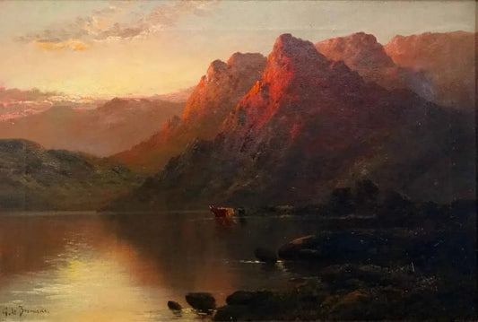 Tableau ancien huile Gustave de Breansky 1856-1898 loch bovins des hautes terres Venachar -Kikooyou Art Gallery - Kikooyou Art Gallery