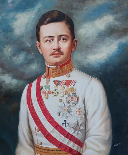 Tableau huile archiduc empereur Charles Ier d'Autriche 1917, peinture à l'huile PEINTE À LA MAIN - Kikooyou Art Gallery