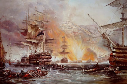 art-decoration-tableau-peinture-huile-toile-scene-bataille-navale- Alger