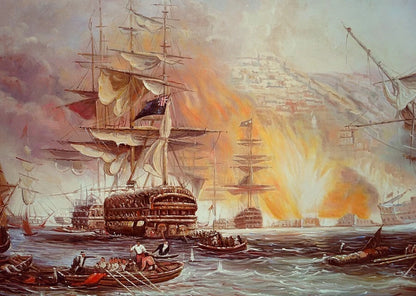 art-decoration-tableau-peinture-huile-toile-scene-bataille-navale- Alger