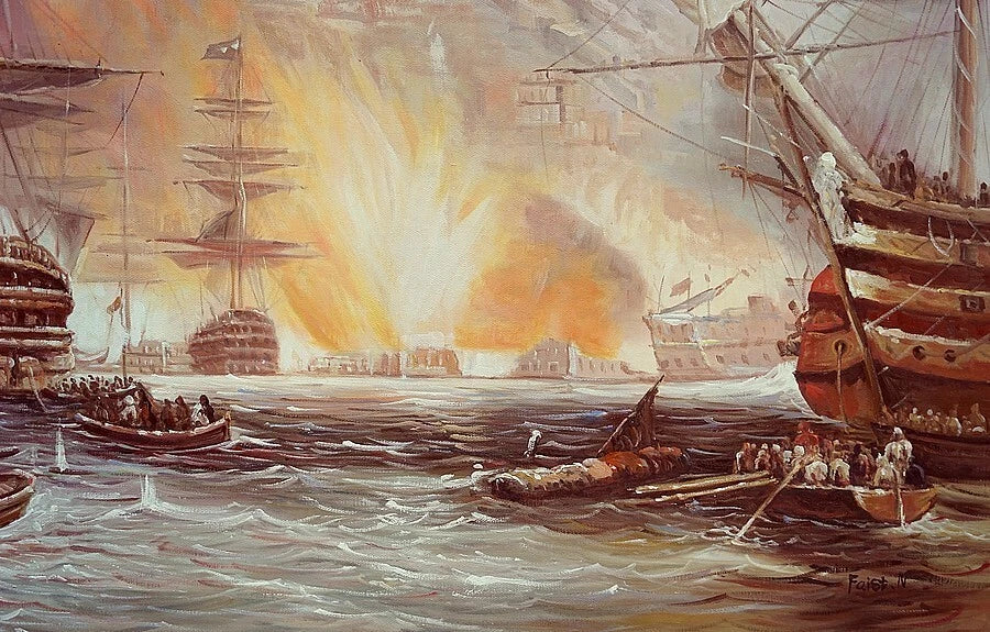 art-decoration-tableau-peinture-huile-toile-scene-bataille-navale- Alger