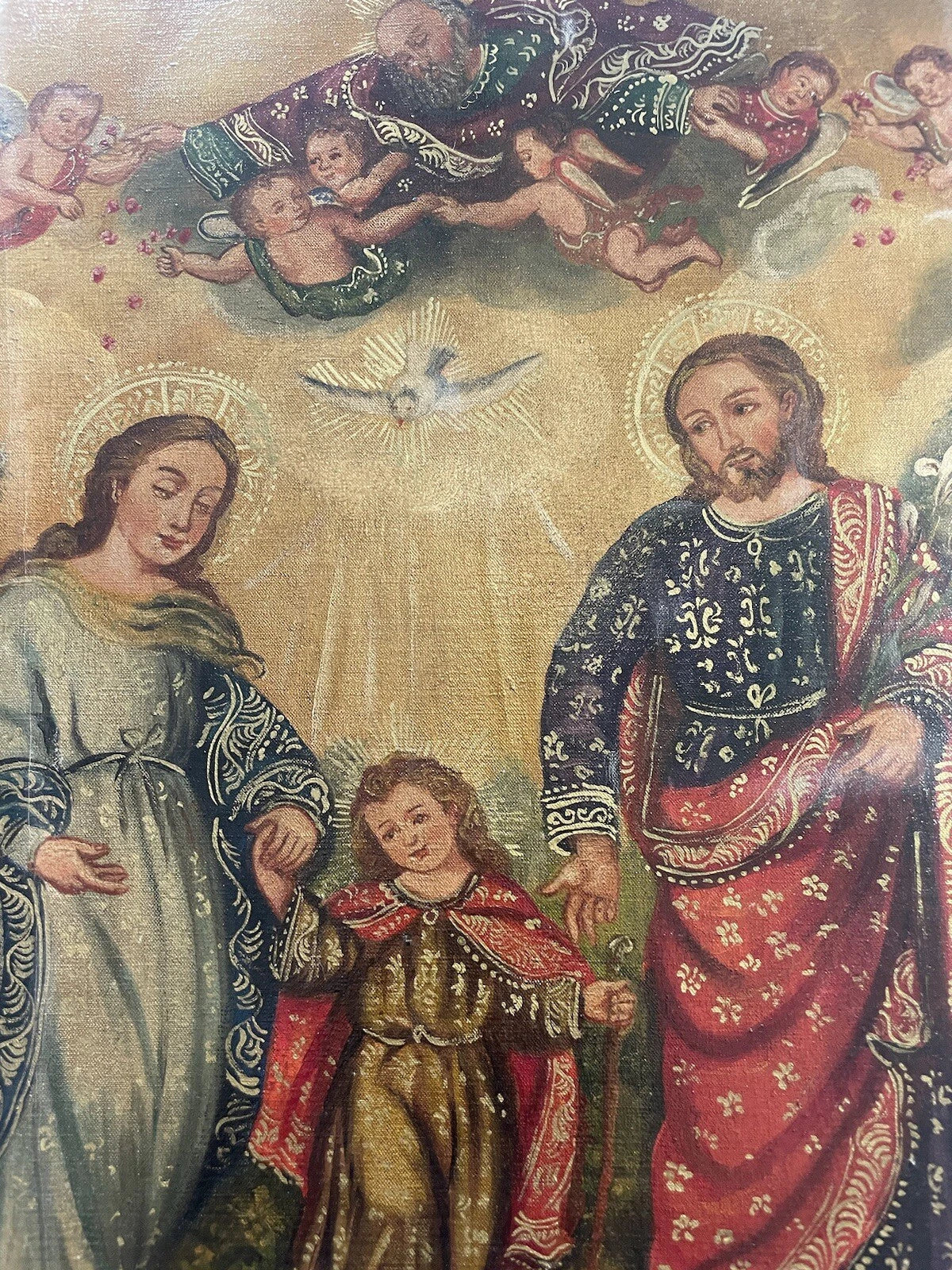 Sainte Famille, Sacrée Famille, Peinture à l'huile originale, Peinte à la main, Peinture Cusco