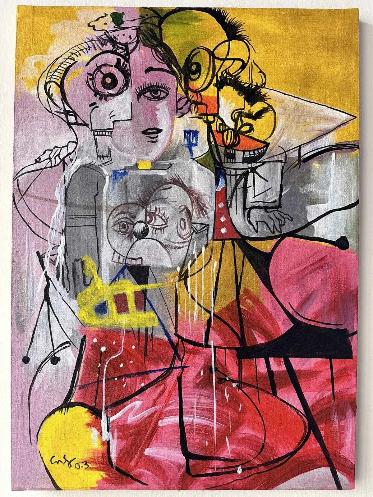 art-decoration-tableau-abstrait- peinture-huile-toile-scene-personnages-d'après GEORGE CONDO (Copie)