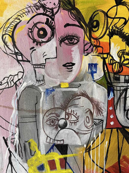 art-decoration-tableau-abstrait- peinture-huile-toile-scene-personnages-d'après GEORGE CONDO (Copie)