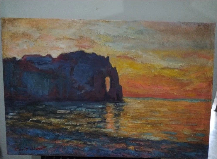 art-decoration-tableau-peinture-huile-toile-paysage-marin-falaises-d'après Monet