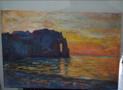 art-decoration-tableau-peinture-huile-toile-paysage-marin-falaises-d'après Monet
