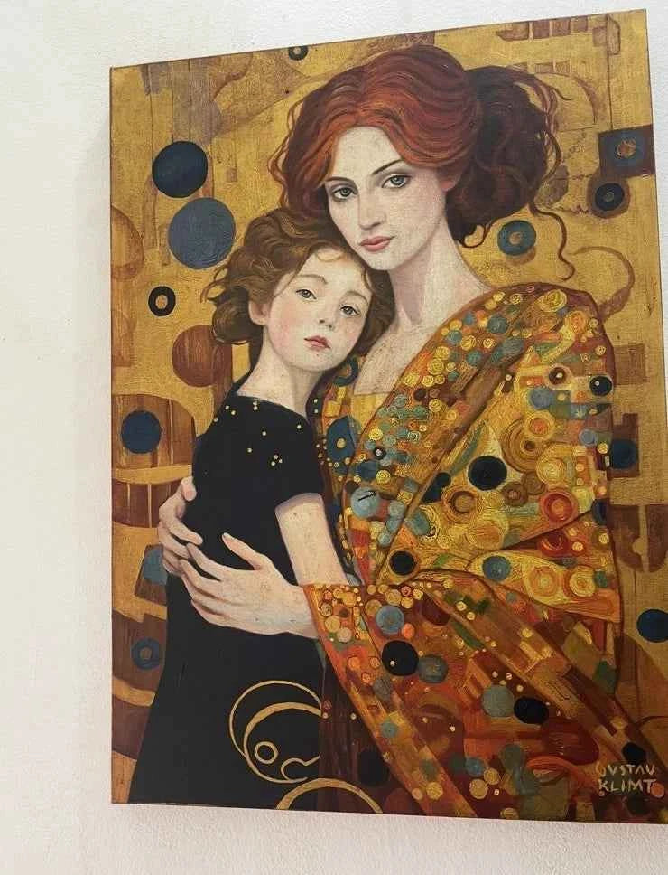 portrait mère et fille façon Klimt tableau peinture huile sur toile