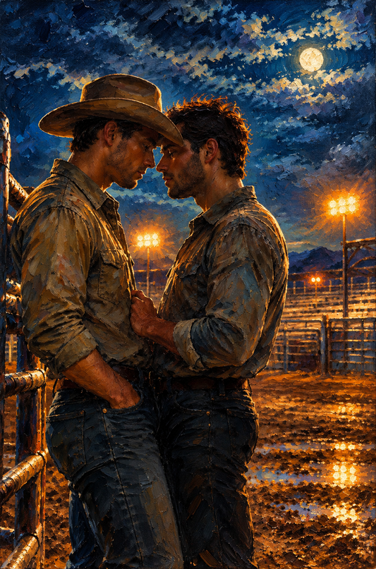 peinture huile sur toile faite SUR COMMANDE - PORTRAIT GAY LOVERS COWBOYS