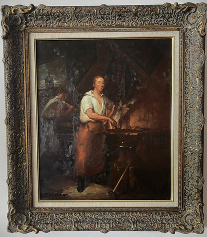 Le forgeron à la forge huile sur toile avec Cadre