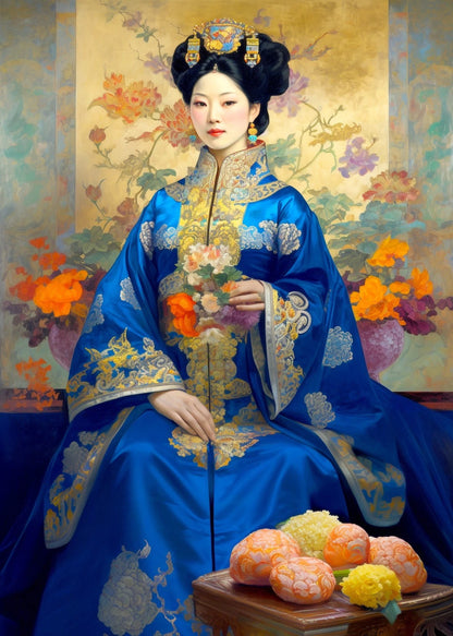 Tableau portrait jeune impératrice de Chine peinture acrylique sur toile originale, signée - Kikooyou Art Gallery