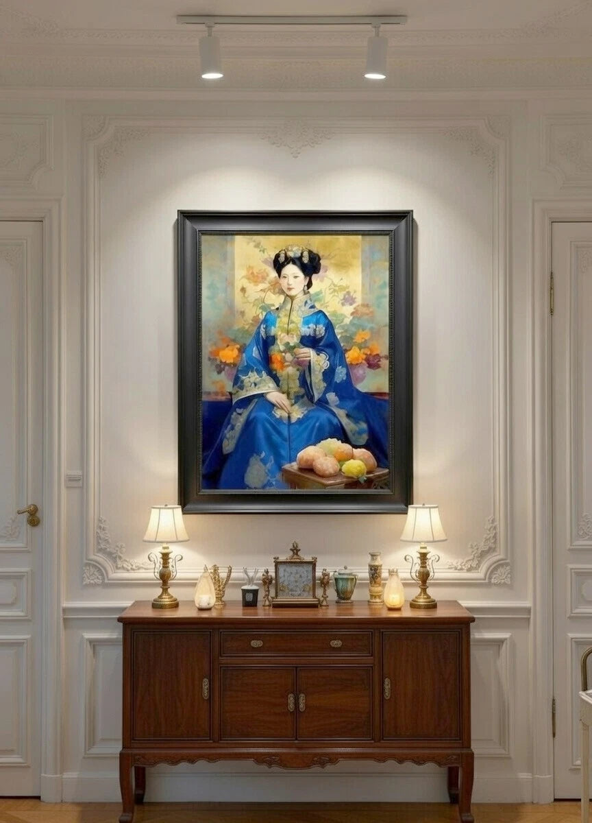 Tableau portrait jeune impératrice de Chine peinture acrylique sur toile originale, signée - Kikooyou Art Gallery