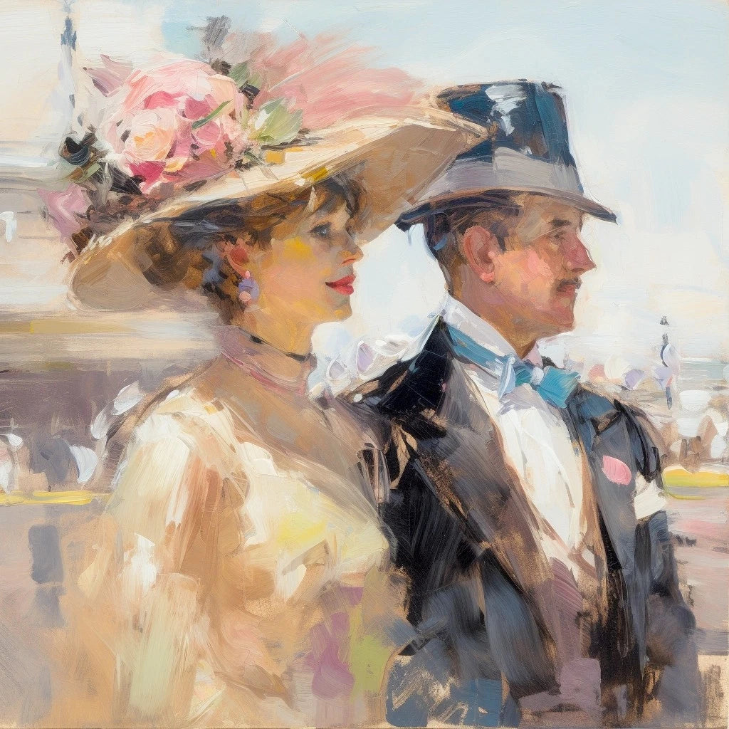 Week-end à Llandudno – Élégant couple 1900 – Acrylique 100x100cm - Kikooyou Art Gallery