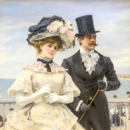 Week-end à Llandudno – Élégant couple 1900 – Acrylique 100x100cm - Kikooyou Art Gallery
