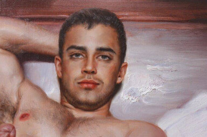 art-érotique-gay-sexe-peinture-huile sur toile-originale-homme-nu en action